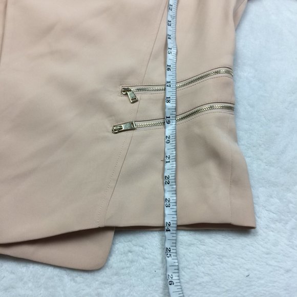 Cache Open Front Draped Blazer Jacket Size 12 Womans Beige Pink Long Sleeve Zip - Picture 14 of 14